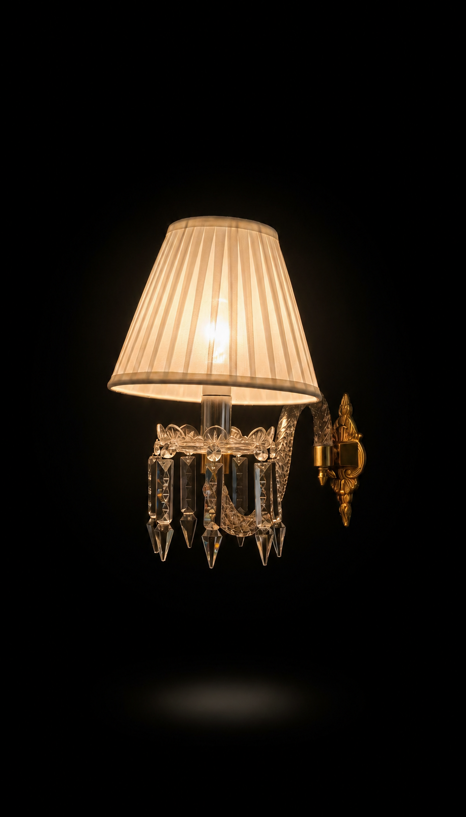 Prabhamala Pleated-Shade Crystal-Fringe Single-Light Antique-Brass Wall Lamp