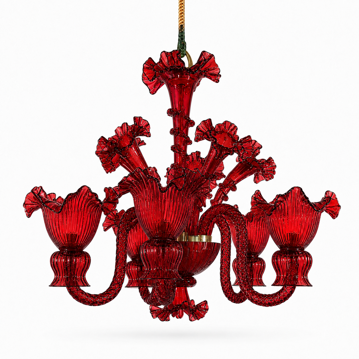 Gulzar Ruby-Red Floral-Glass Five-Light Chandelier · SGE-CH-108 · Samrat Glass Emporium — view 2