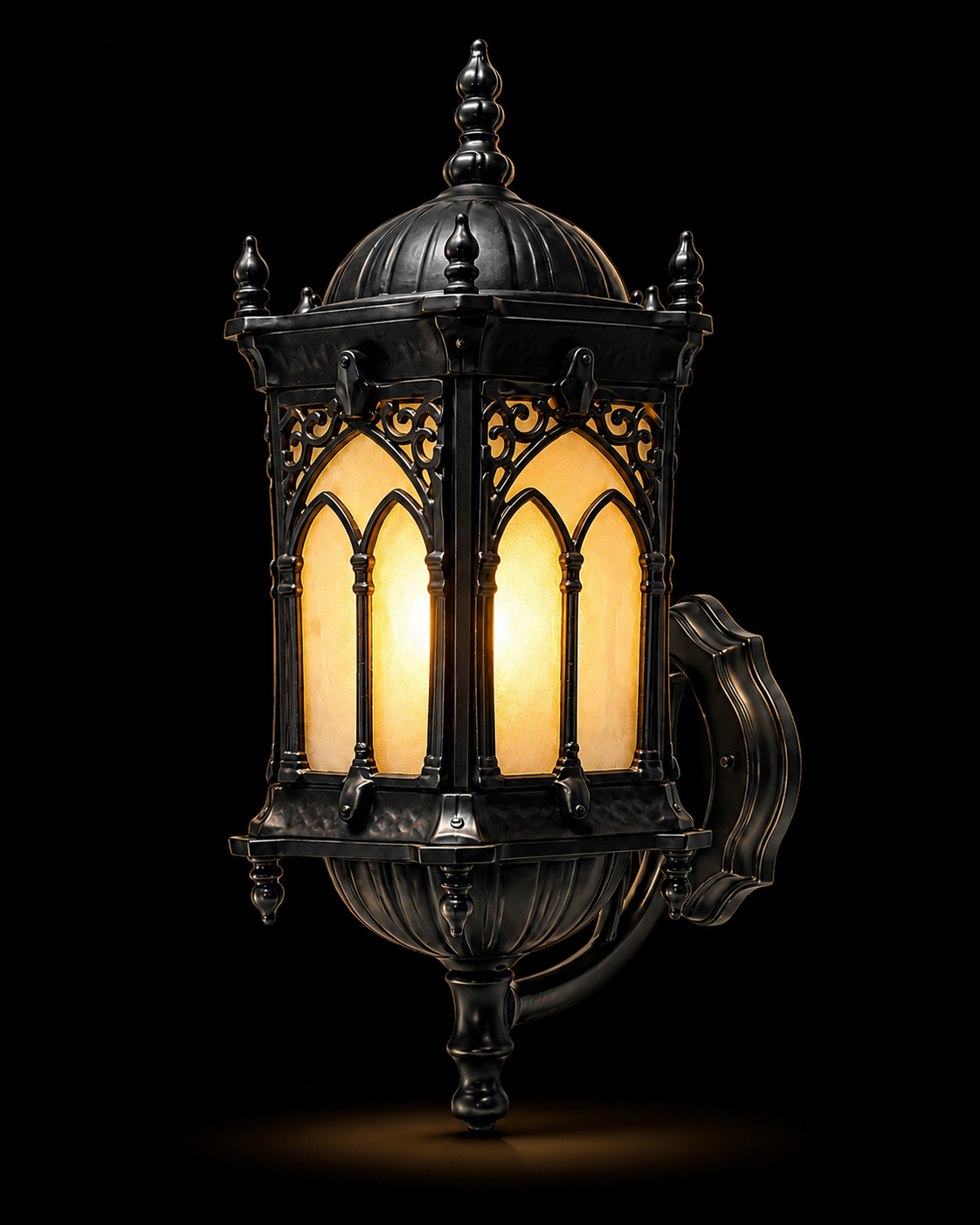 Mehrab Gothic-Arch Matte-Black Grand Outdoor Wall Lantern · Gate Light · SGE-GL-011 · Samrat Glass Emporium