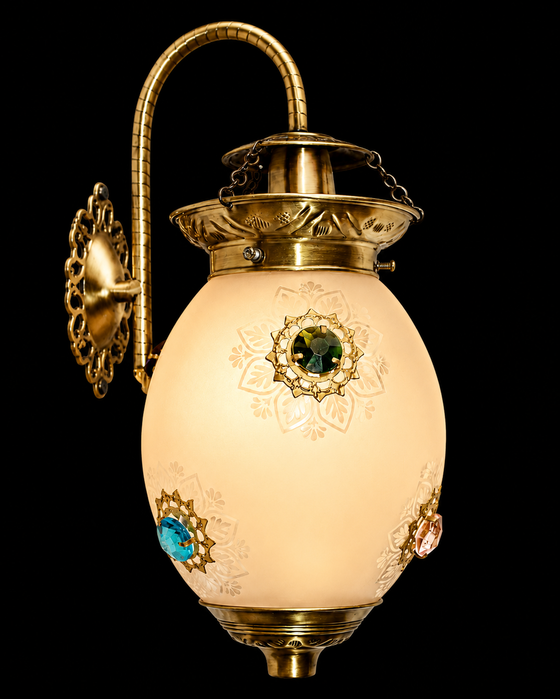 Noorjaal Jewel-Medallion Frosted Glass Hanging Wall Lantern · Wall Light · SGE-WL-078 · Samrat Glass Emporium