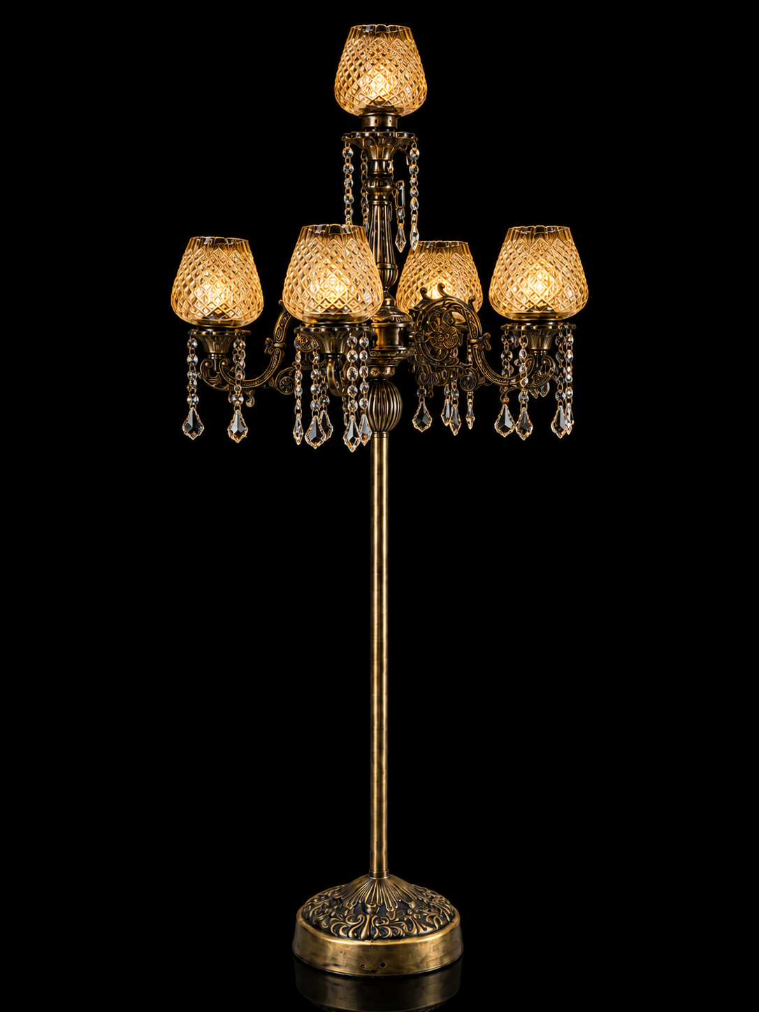 Mayurjyoti Diamond-Lattice Crystal-Draped Five-Light Floor Chandelier