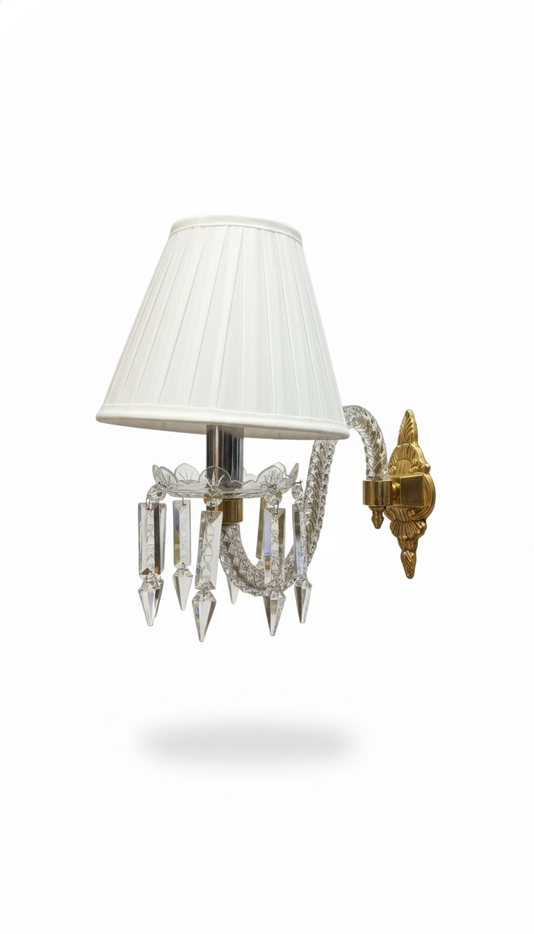 Prabhamala Pleated-Shade Crystal-Fringe Single-Light Antique-Brass Wall Lamp · Wall Light · SGE-WL-108 · Samrat Glass Emporium — view 2