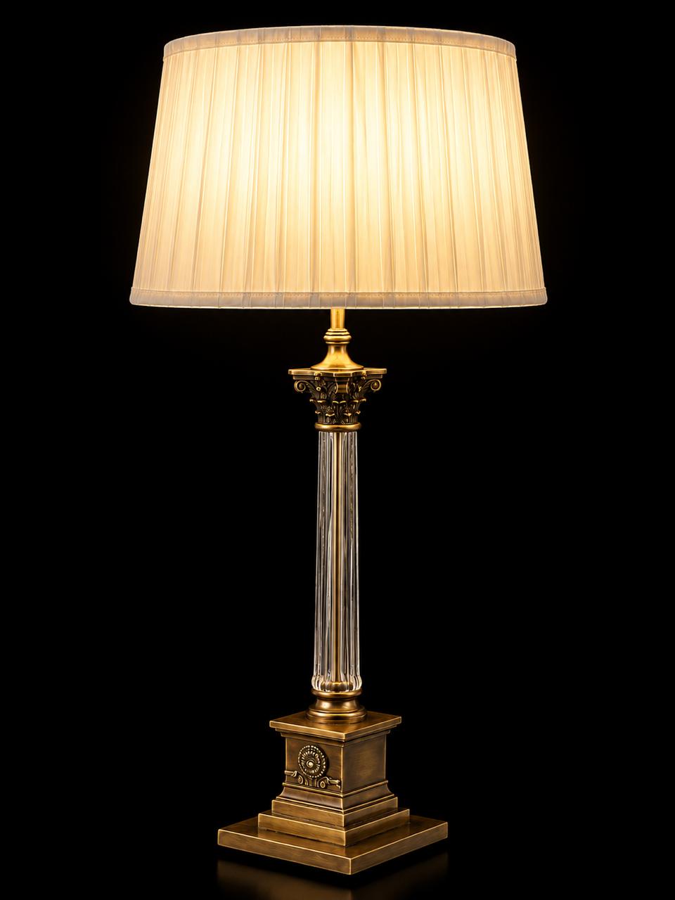 Virāsat Corinthian Crystal Table Lamp — Square Pedestal & Pleated Ivory Shade