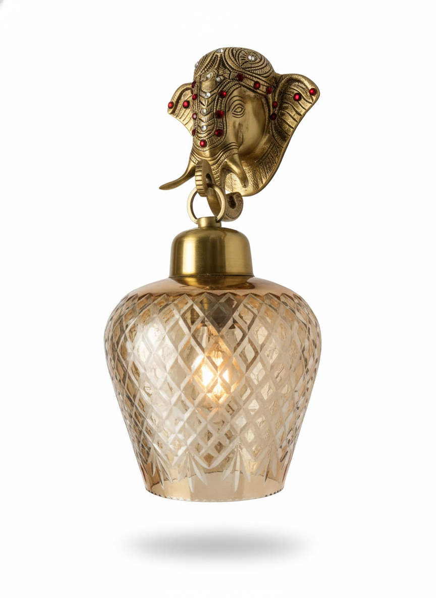 Ganesha Crest Diamond-Cut Luster Wall Light · SGE-WL-012 · Samrat Glass Emporium — view 2