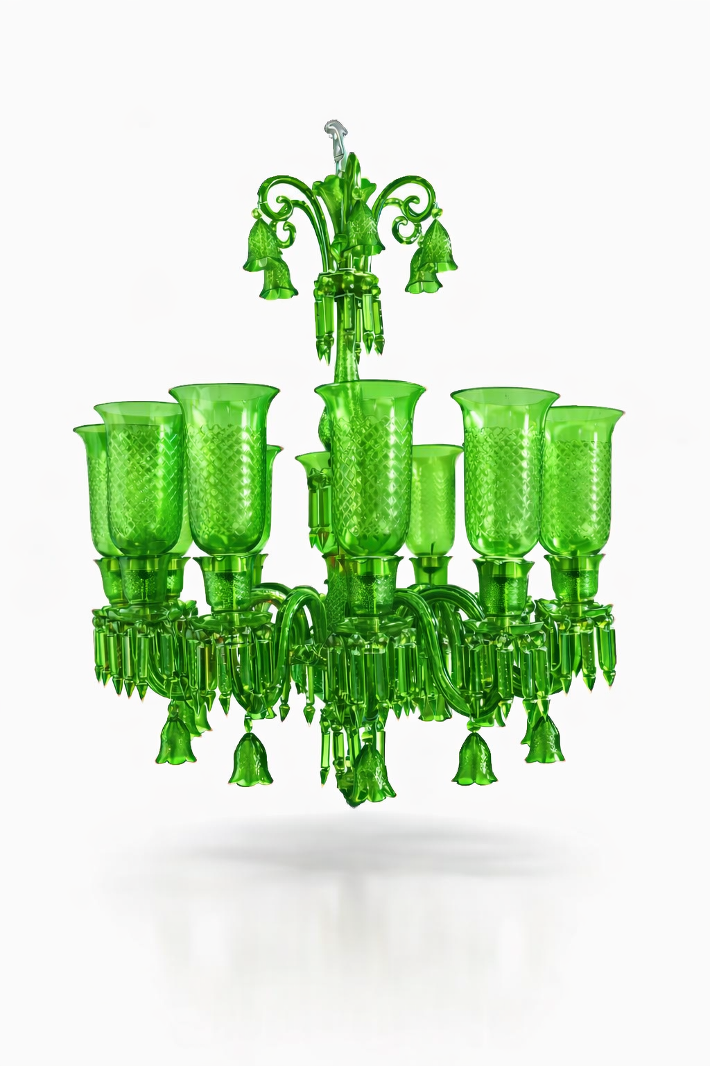 Meher Diamond-Cut Tulip Grand Chandelier — 12-Light Emerald Green · SGE-CH-085 · Samrat Glass Emporium — view 2