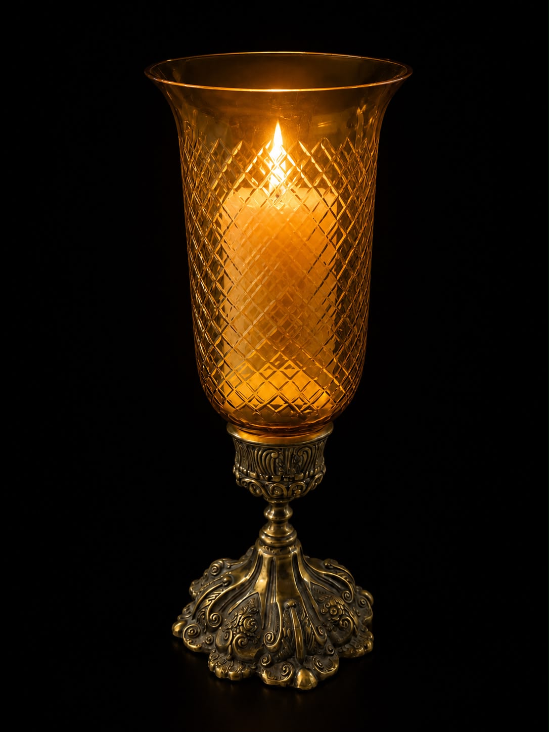 Rajwada Diamond-Cut Hurricane Candle Stand — Amber
