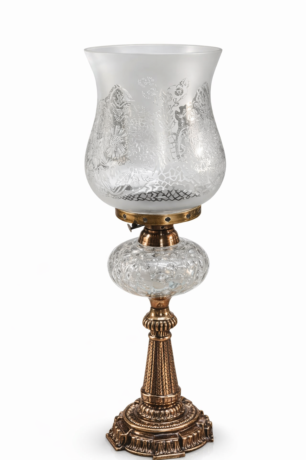 Rangbagh Scalloped Floral Hurricane Table Lamp — Ornate Pedestal · SGE-TL-064 · Samrat Glass Emporium — view 2