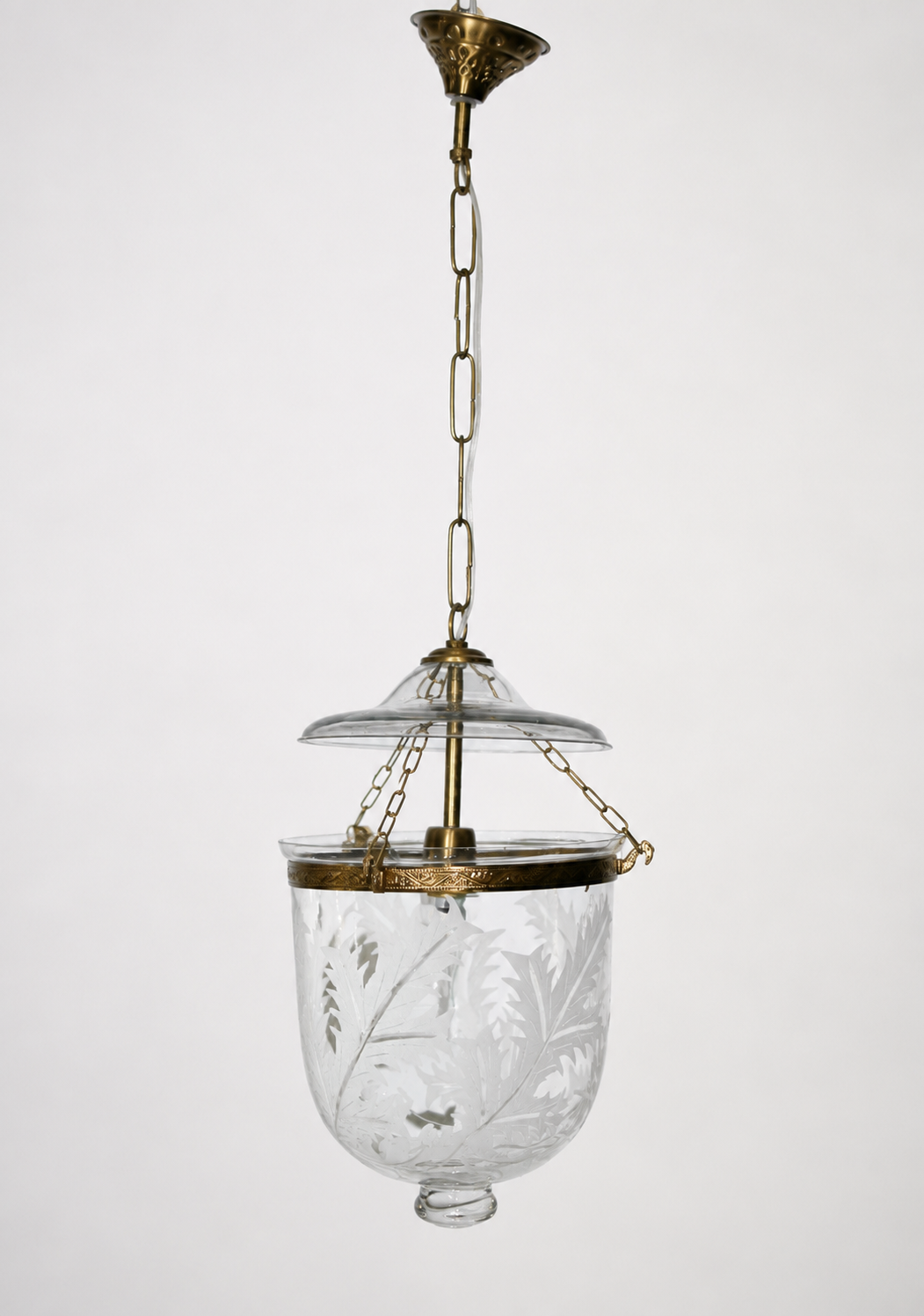 Kandil Bell-Jar Glass Hanging Light — Etched Fern Compact · SGE-HL-006 · Samrat Glass Emporium — view 2