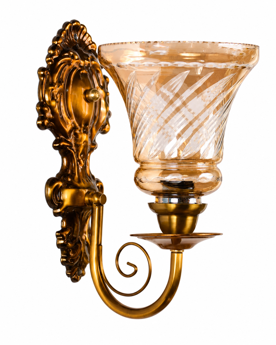 Rajvilas Diamond-Lattice Amber Glass Single-Light Scroll-Arm Hurricane Wall Lamp · Wall Light · SGE-WL-112 · Samrat Glass Emporium — view 2