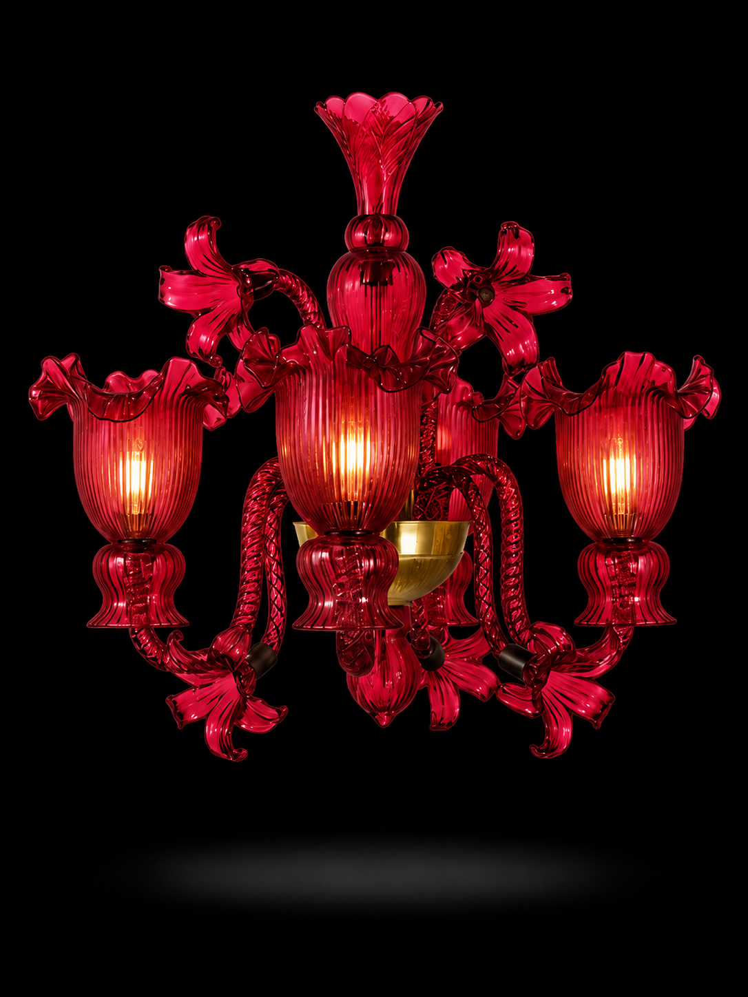 Gulzar Ruffled Tulip Three-Light Wall Light — Ruby Red · SGE-WL-023 · Samrat Glass Emporium