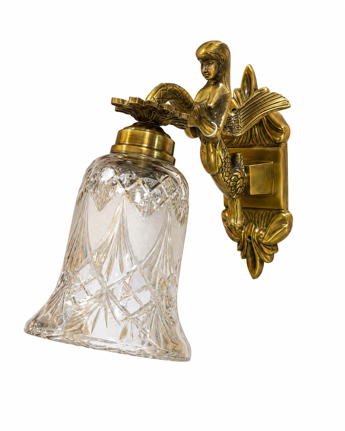 Matsyakanya Sculpted Mermaid-Arm Diamond-Cut Clear Glass Single-Light Wall Sconce · Wall Light · SGE-WL-127 · Samrat Glass Emporium — view 2