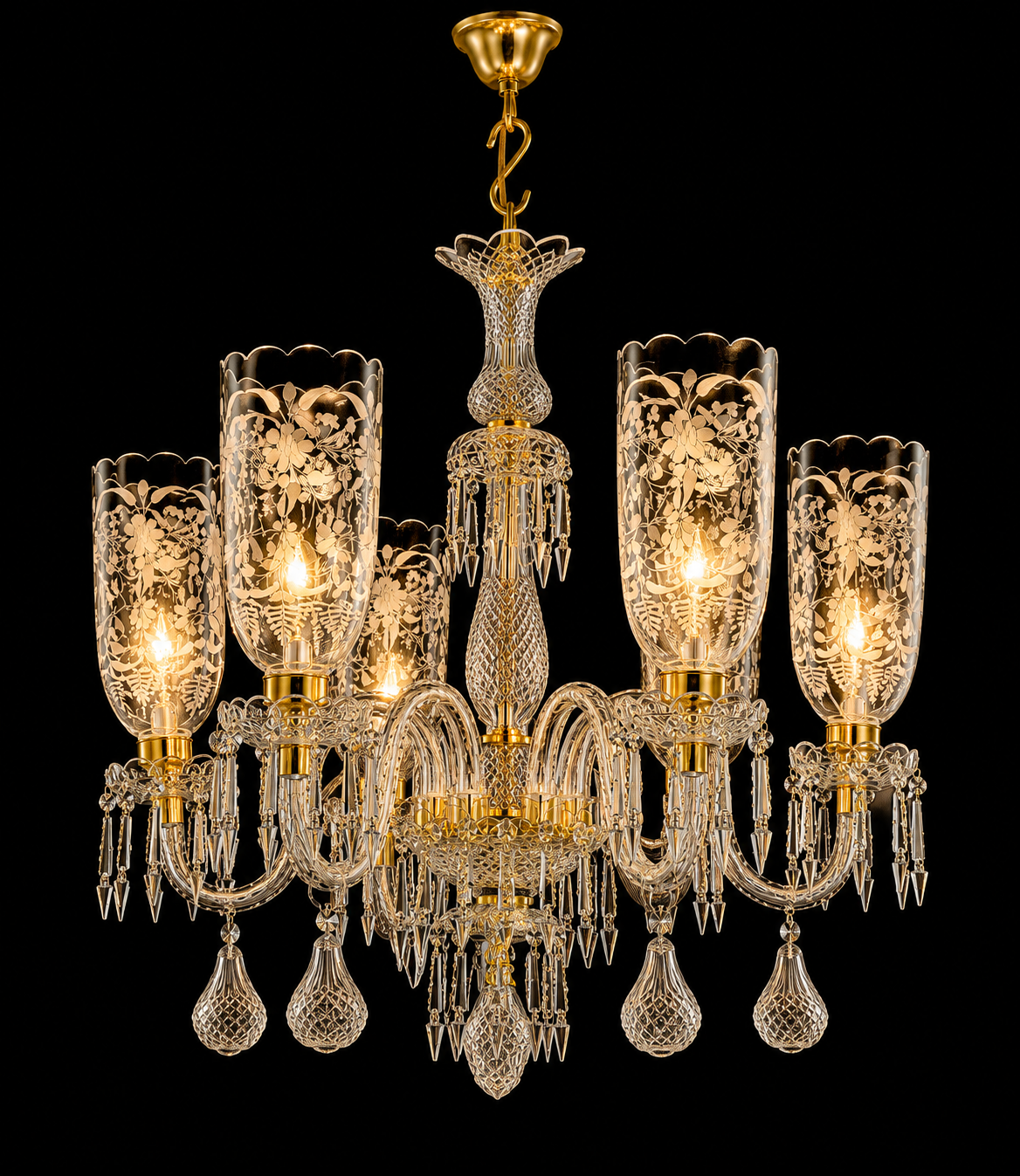 Pushpajaal Floral-Etched Six-Light Crystal Chandelier