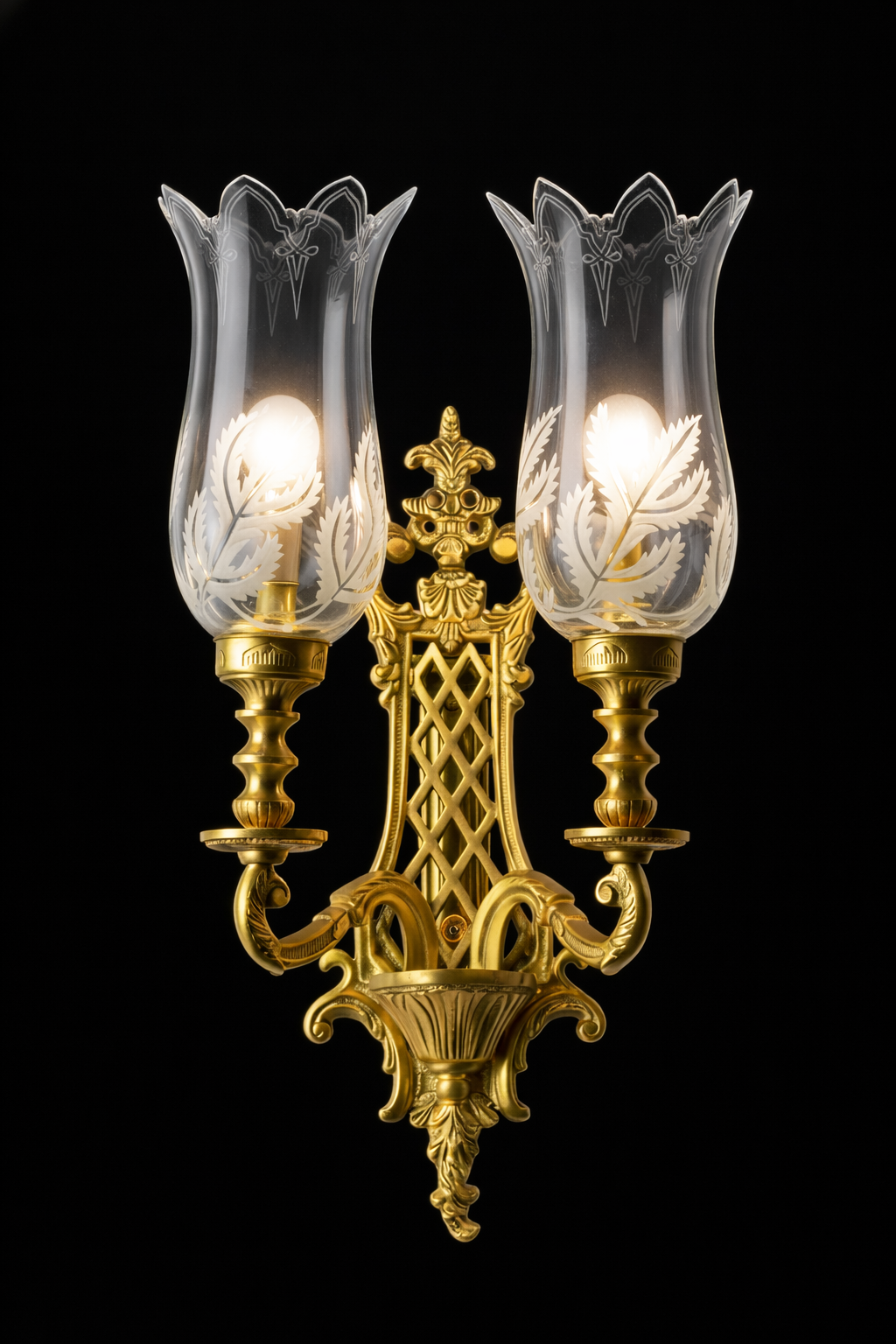 Jaalmahal Etched-Tulip Twin-Light Antique Brass Wall Sconce