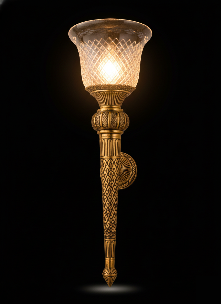 Rajdand Diamond-Cut Clear Glass Torch Wall Lamp