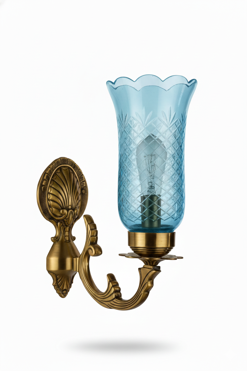 Tarangrekha Diamond-Lattice Ice-Blue Glass Single-Light Shell-Back Wall Sconce · Wall Light · SGE-WL-096 · Samrat Glass Emporium — view 2