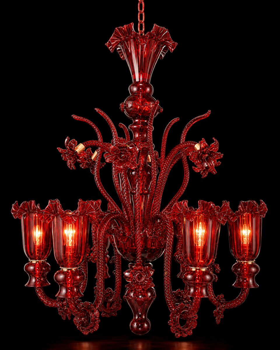 Gulzar Ruby Six-Light Uplight Glass Chandelier