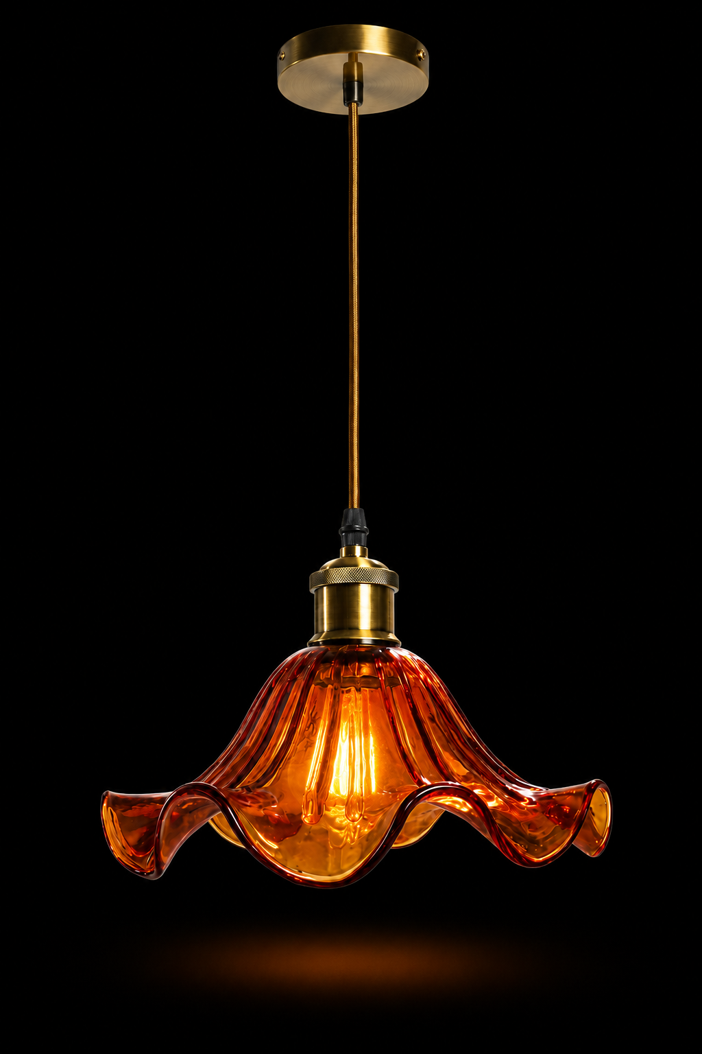 Leherpushp Amber Fluted Flower-Glass Hanging Light