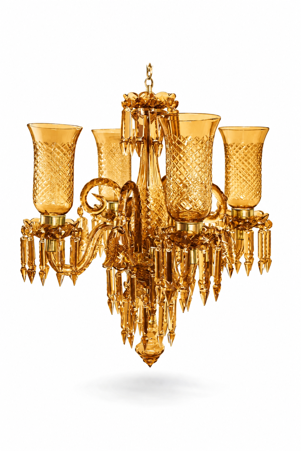 Meher Diamond-Cut Tulip Chandelier — 4-Light Amber · SGE-CH-133 · Samrat Glass Emporium — view 2