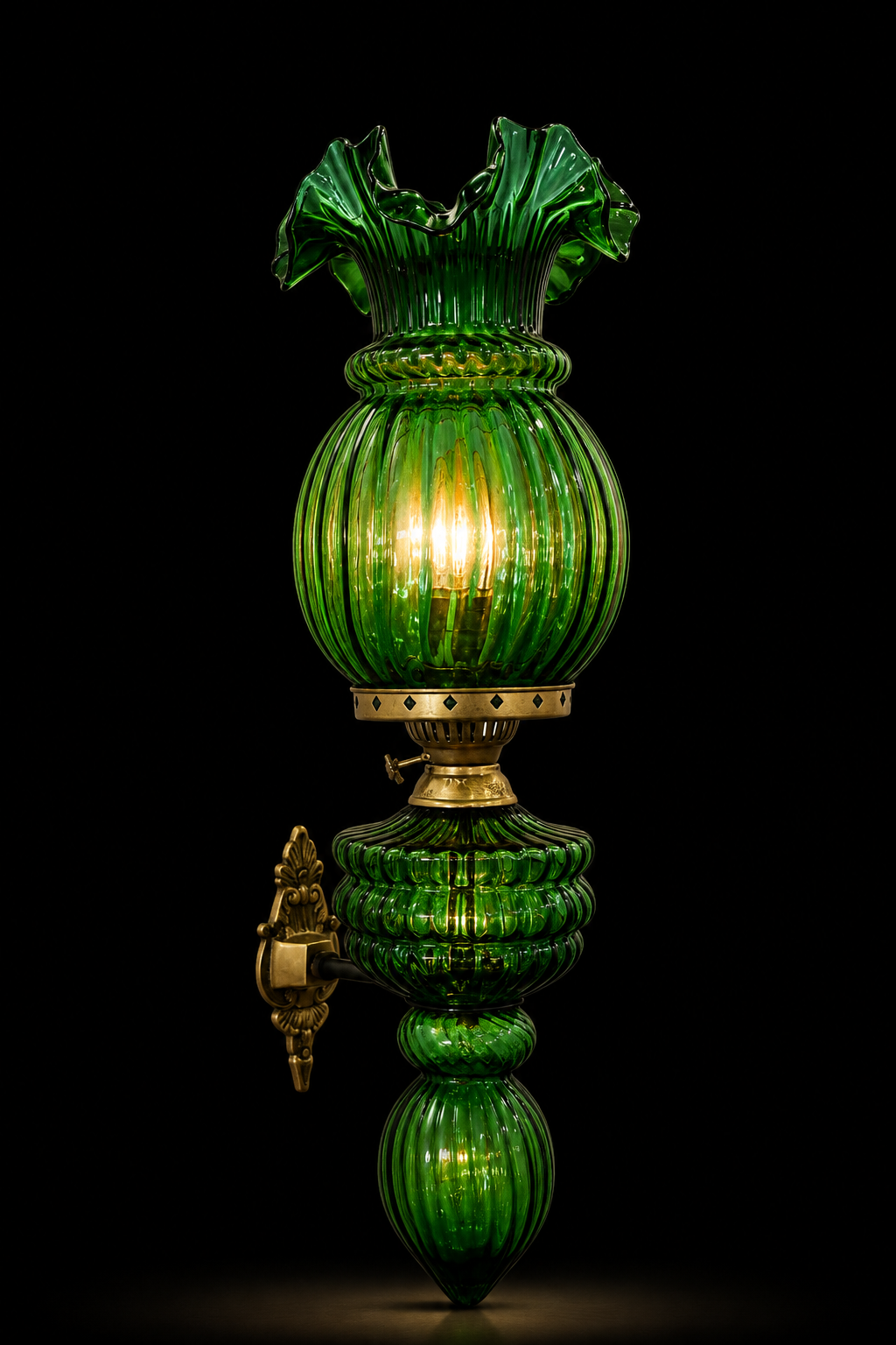 Gulzar Ruffled Tulip Single-Light Wall Lamp — Emerald Green