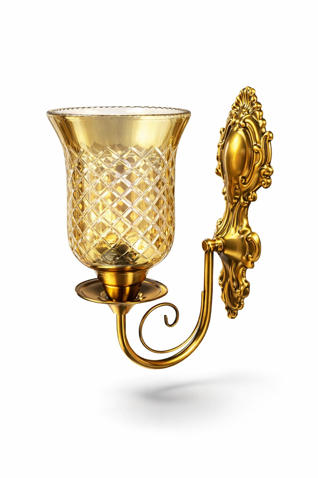 Rajvilas Diamond-Lattice Amber Glass Single-Light Hurricane Wall Lamp · Wall Light · SGE-WL-102 · Samrat Glass Emporium — view 2