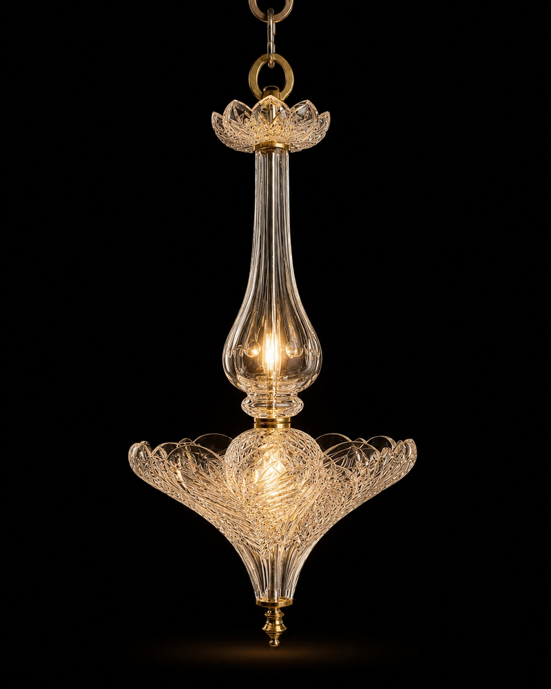 Kamalrekha Lotus-Petal Cut-Glass Two-Light Hanging Light · SGE-HL-089 · Samrat Glass Emporium