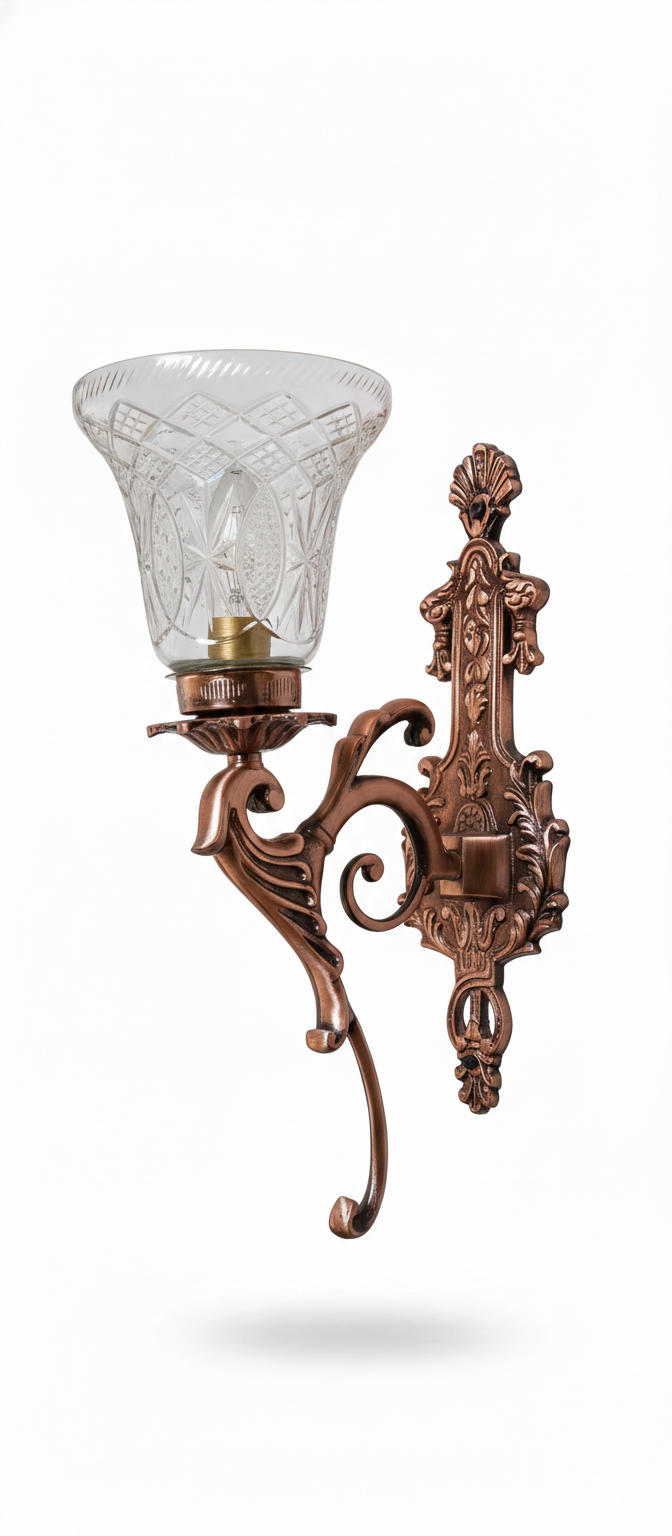 Tamralata Floral-Medallion Cut Clear Glass Single-Light Wall Lamp · Wall Light · SGE-WL-062 · Samrat Glass Emporium — view 2