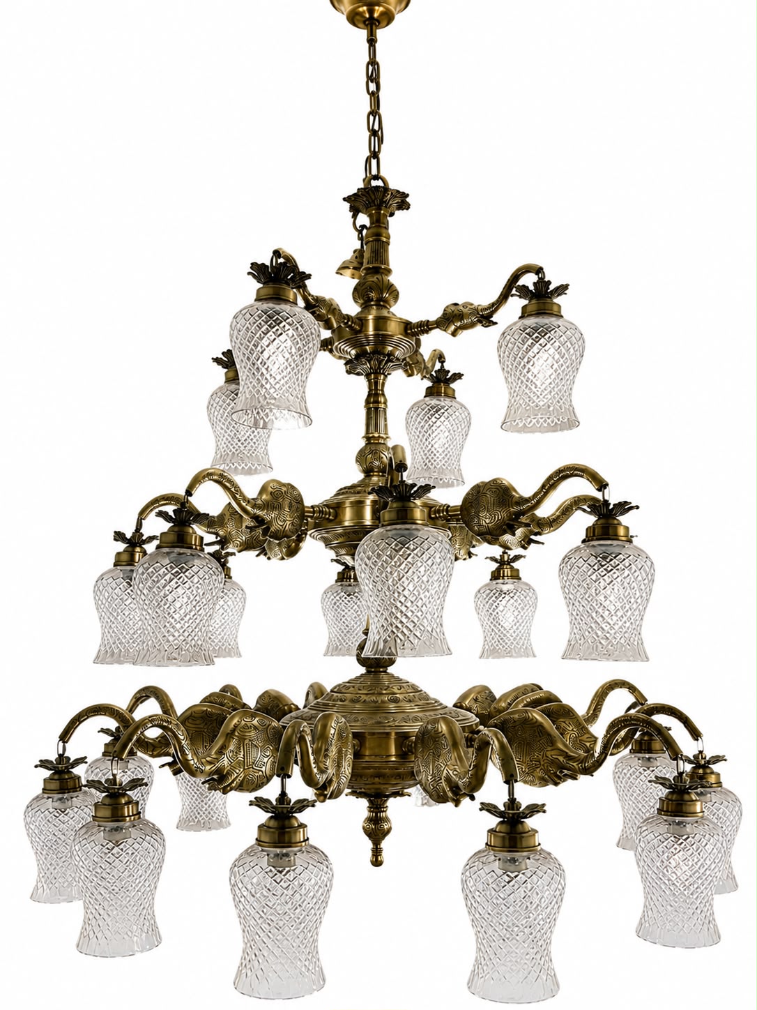 Gajmahal Elephant-Arm Diamond-Cut Glass Three-Tier Chandelier · SGE-CH-033 · Samrat Glass Emporium — view 2