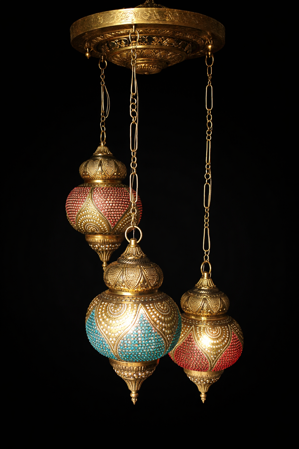 Mehrab Pierced-Metal Globe Hanging Light — Multicolour Triple Cluster