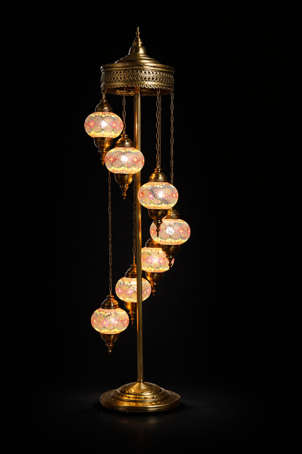 Mosaic Spiral Seven-Light Brass Floor Lamp