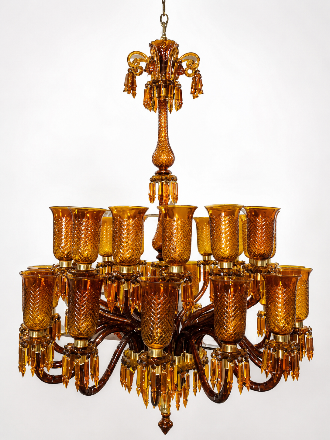 Amber Crown Thirty-Light Two-Step Cut-Glass Chandelier · SGE-CH-090 · Samrat Glass Emporium — view 2