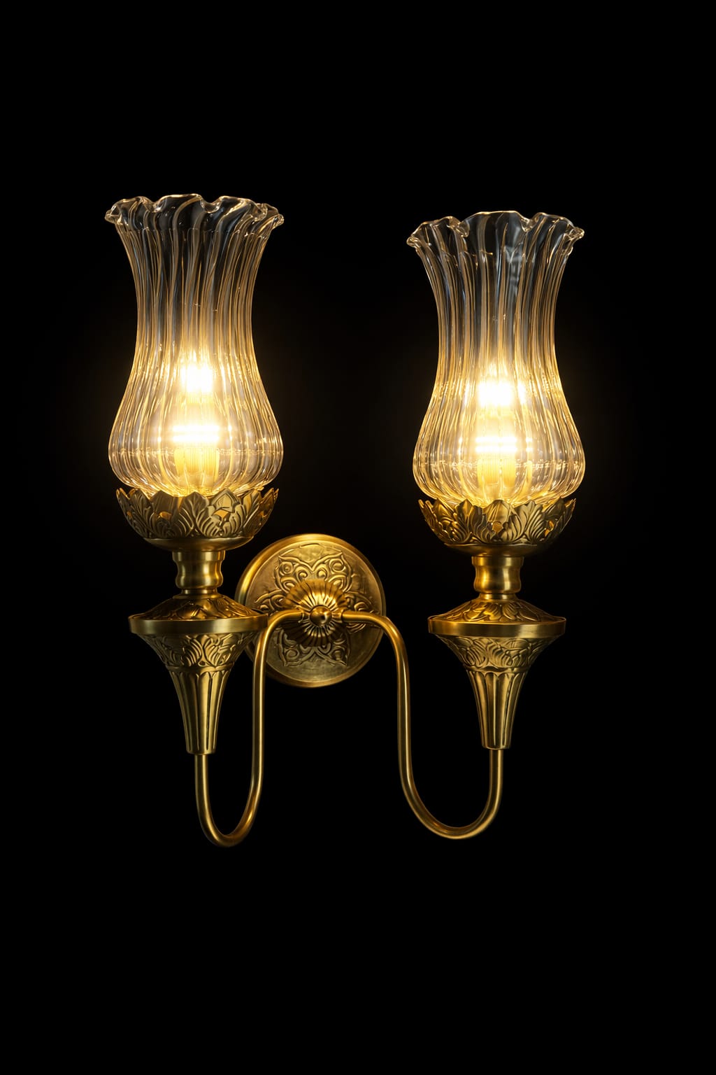 Fluted Tulip Double-Arm Wall Light · SGE-WL-004 · Samrat Glass Emporium