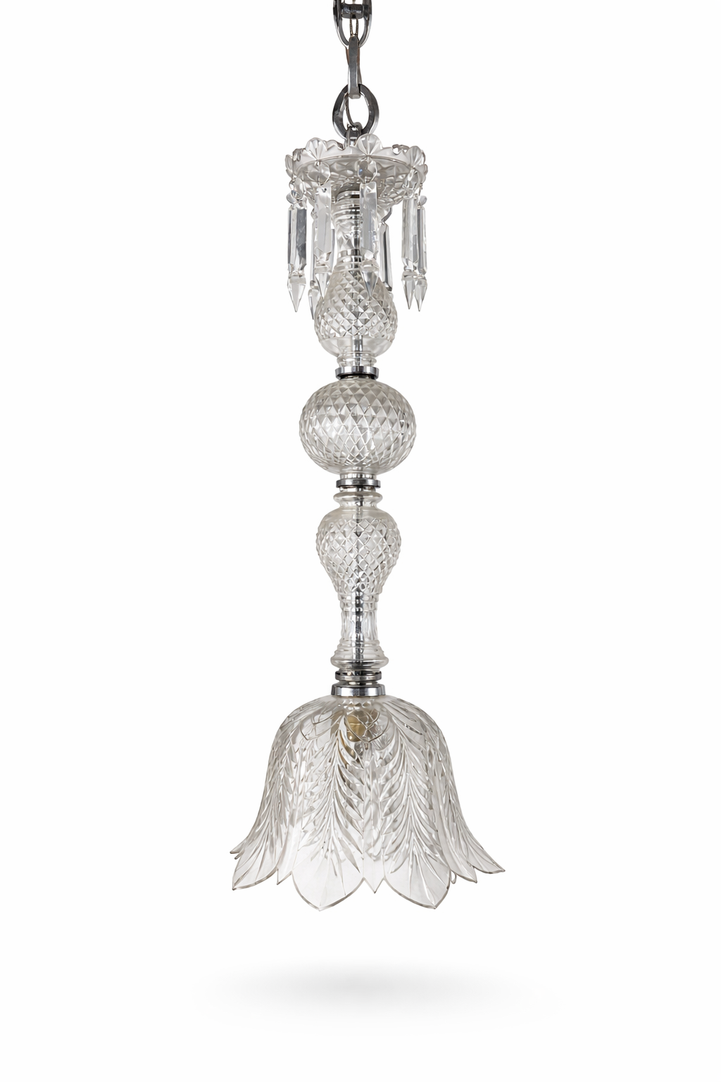 Mayurpankh Etched-Tulip Crystal Hanging Light — Clear Prism Crown · SGE-HL-020 · Samrat Glass Emporium — view 2