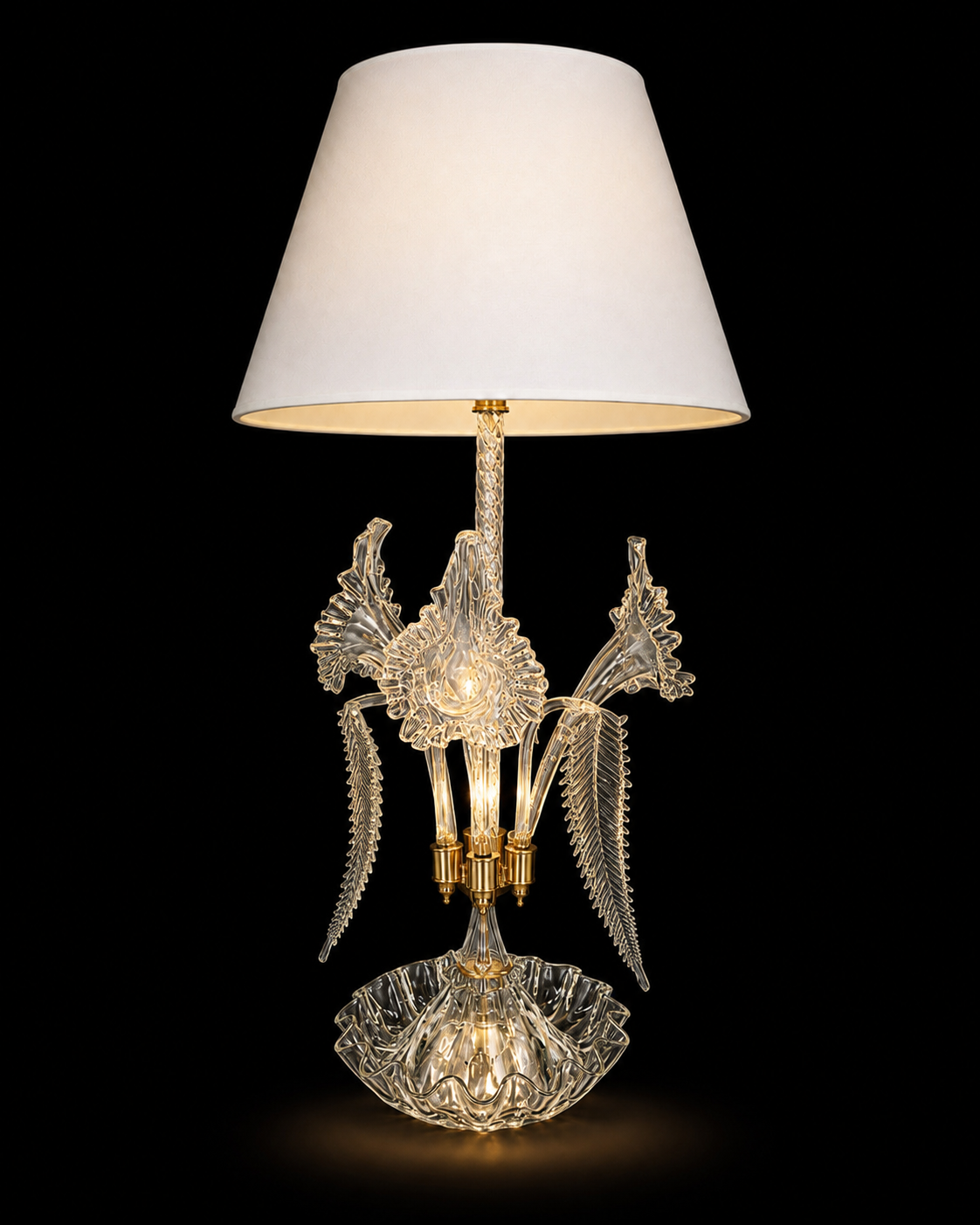 Frosted Blossom Gold-Tone Glass Table Lamp · SGE-TL-080 · Samrat Glass Emporium