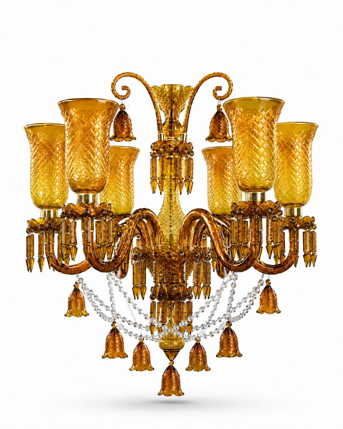 Gulnaar Diamond-Hurricane Six-Light Glass Chandelier — Amber · SGE-CH-066 · Samrat Glass Emporium — view 4