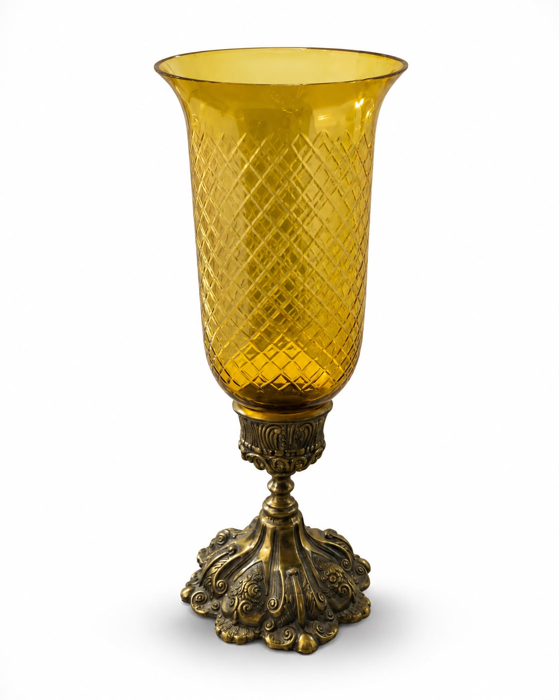 Rajwada Diamond-Cut Hurricane Candle Stand — Amber · SGE-CS-009 · Samrat Glass Emporium — view 2