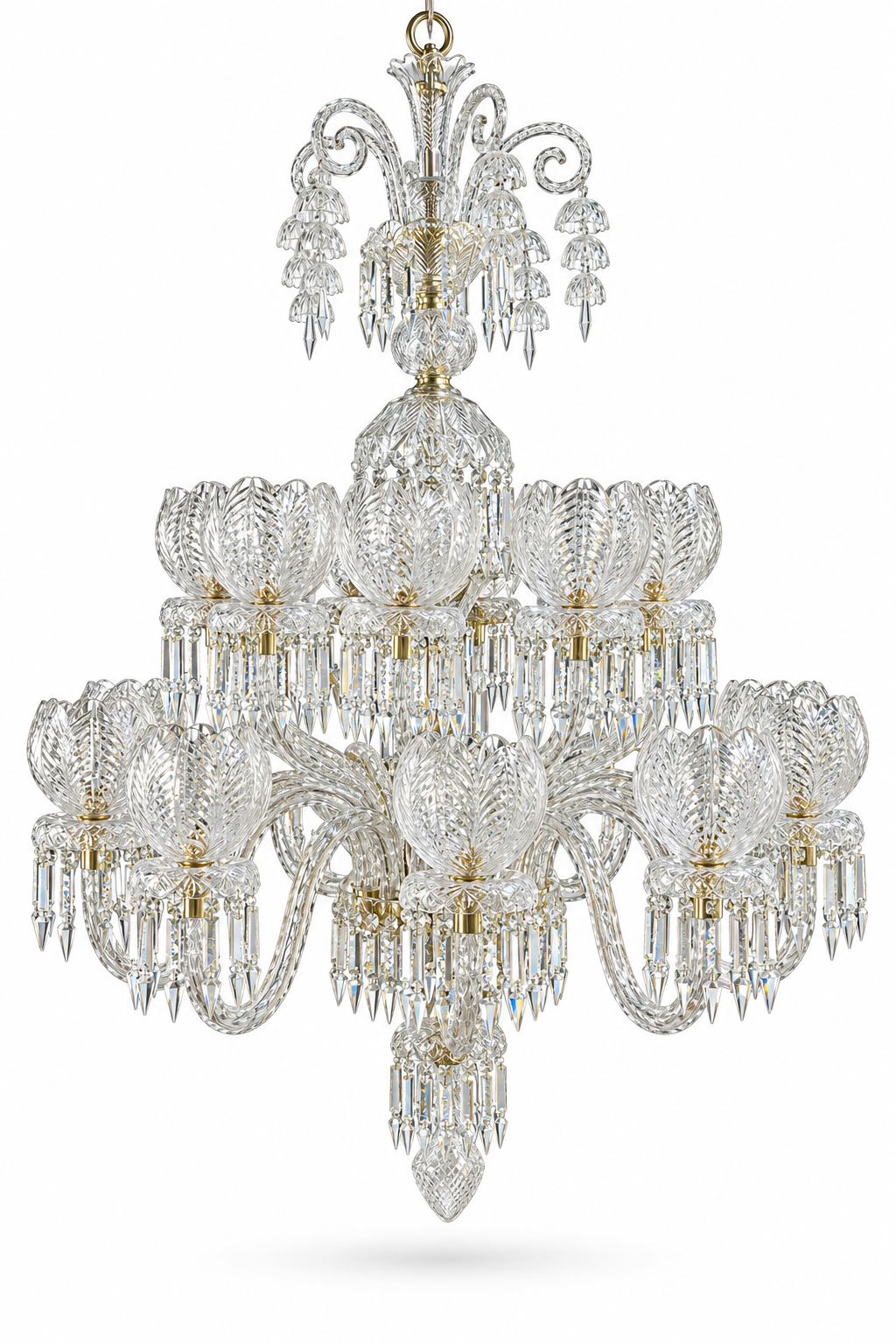 Mayurpushp Feather-Tulip Twenty-Light Two-Tier Grand Crystal Chandelier · SGE-CH-153 · Samrat Glass Emporium — view 2