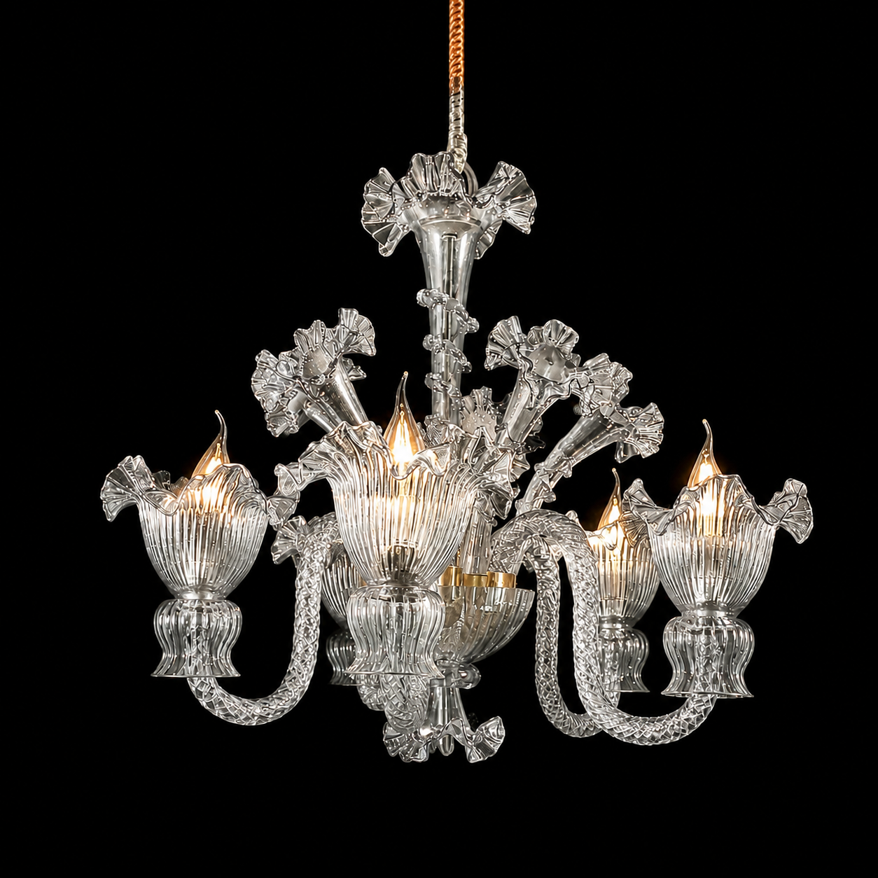 Gulzar Clear Floral-Glass Five-Light Chandelier