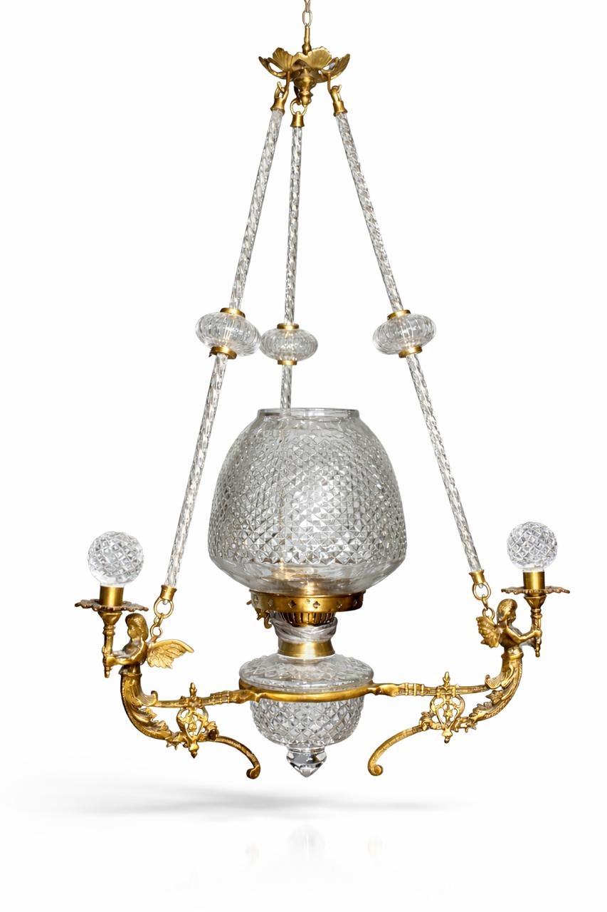 Cherub Motif Diamond-Cut Glass Hanging Light — Twin Side Lights · SGE-HL-036 · Samrat Glass Emporium — view 2