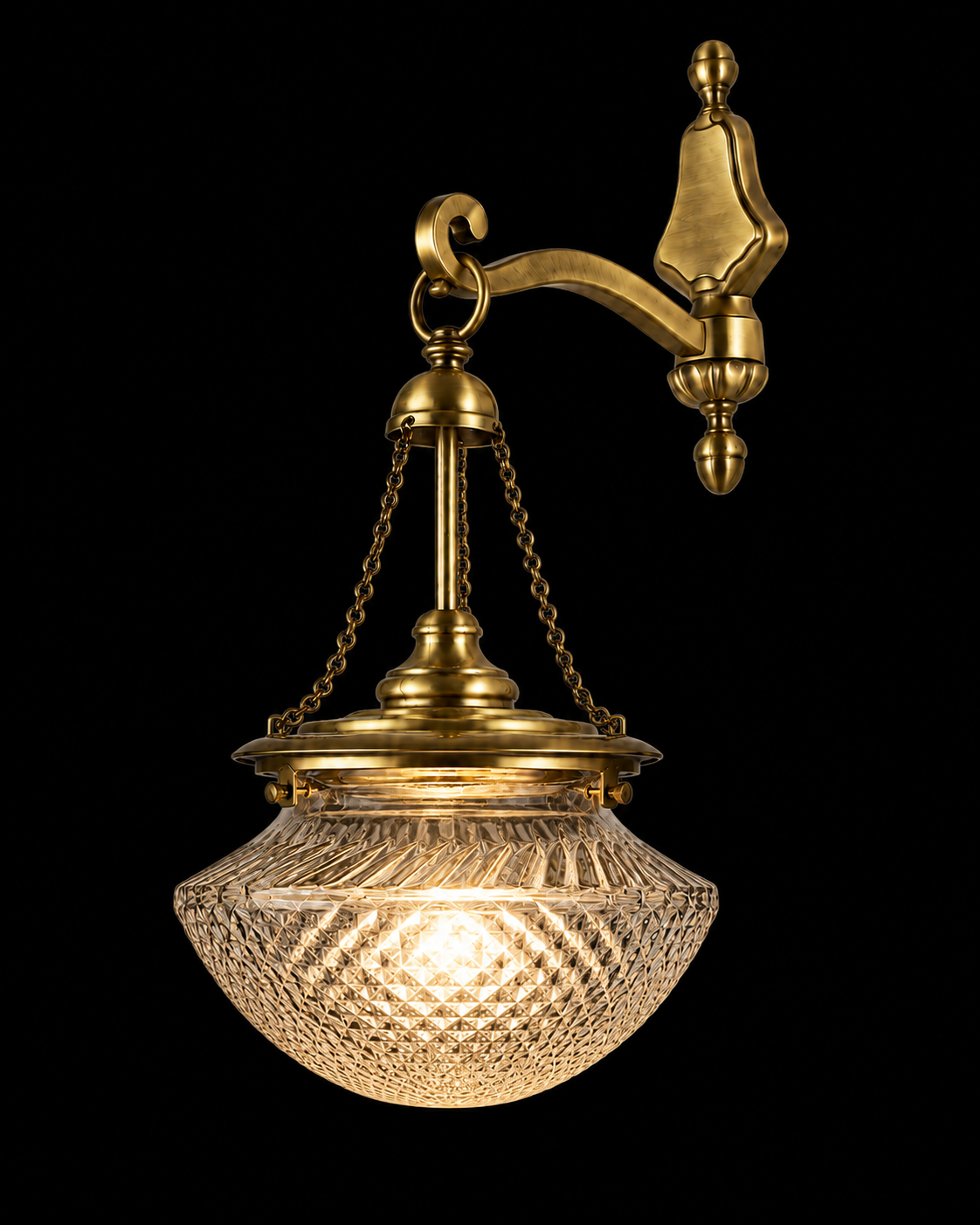 Noorjharokha Chain-Suspended Diamond-Cut Glass Wall Lantern