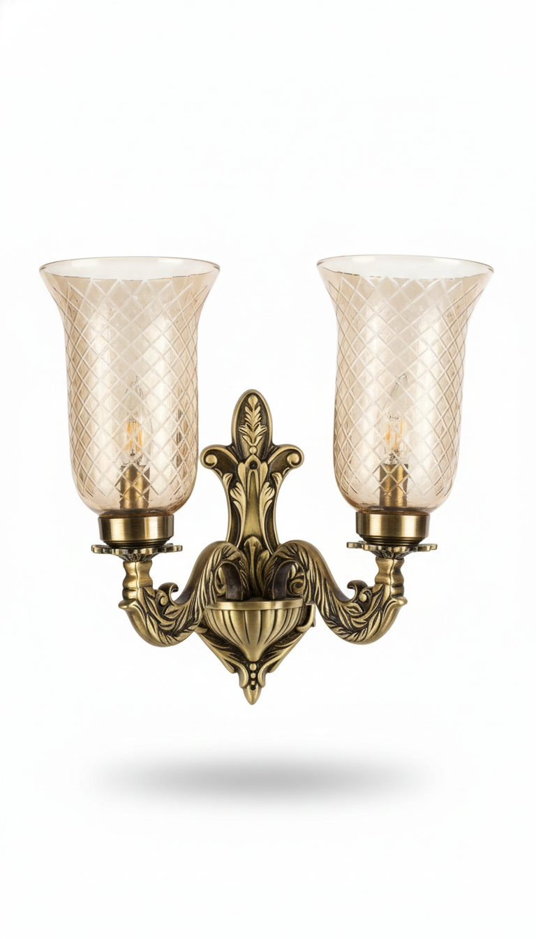 Padmapatra Diamond-Lattice Clear Glass Twin-Light Wall Sconce · Wall Light · SGE-WL-057 · Samrat Glass Emporium — view 2