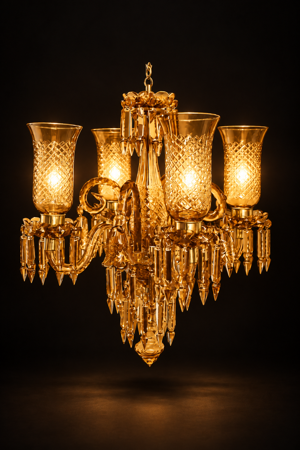Meher Diamond-Cut Tulip Chandelier — 4-Light Amber