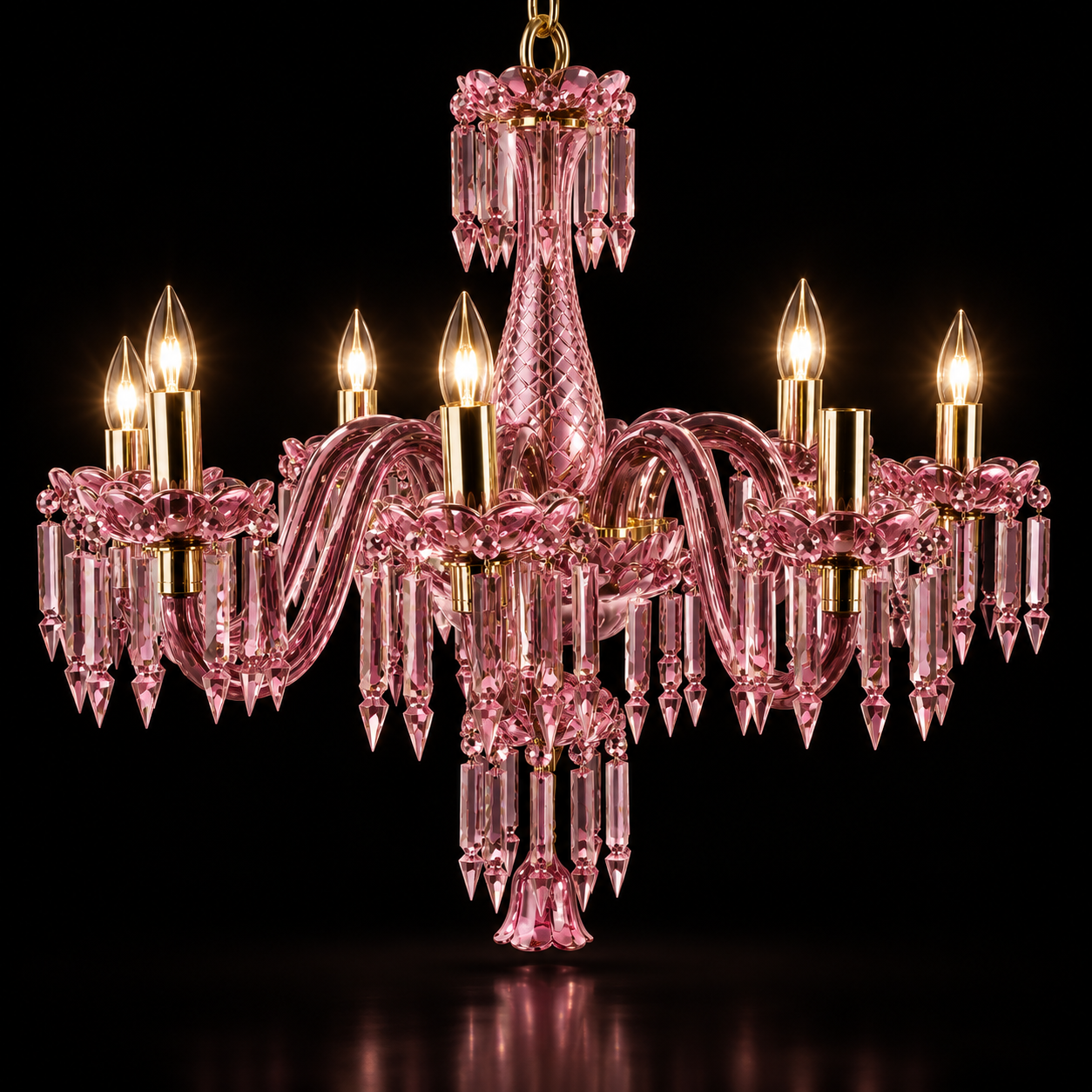 Neelpushp Rose-Pink Glass Eight-Light Chandelier