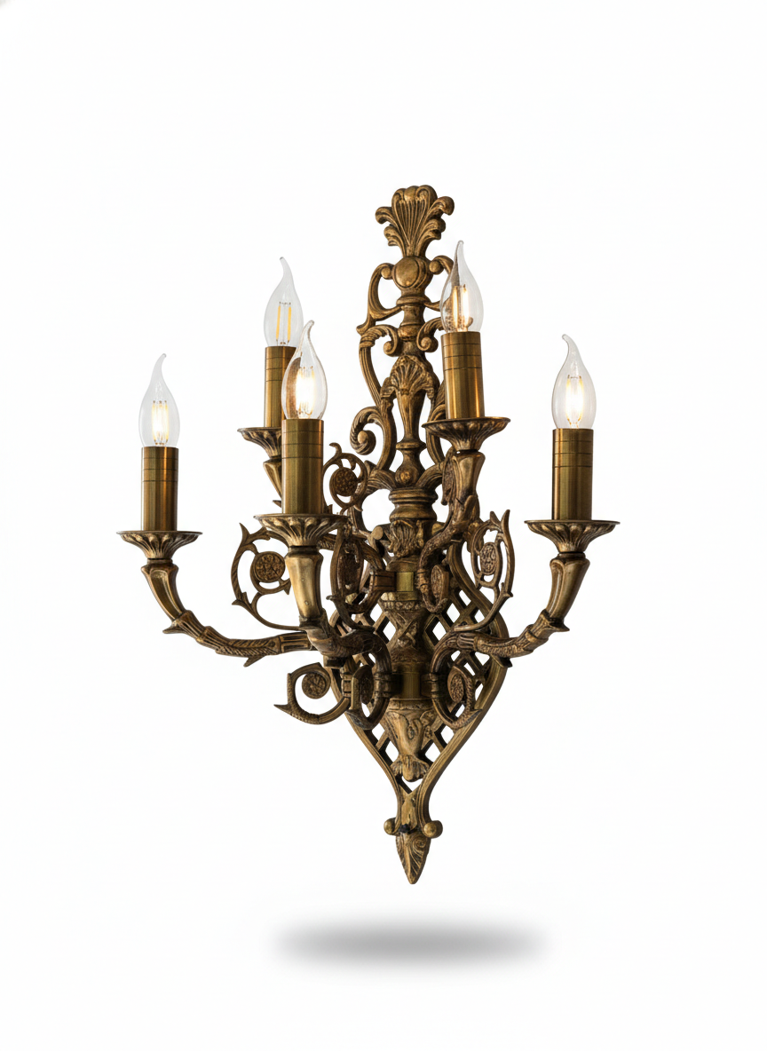 Filigree Lattice Five-Light Antique Brass Wall Sconce · Wall Light · SGE-WL-009 · Samrat Glass Emporium — view 2