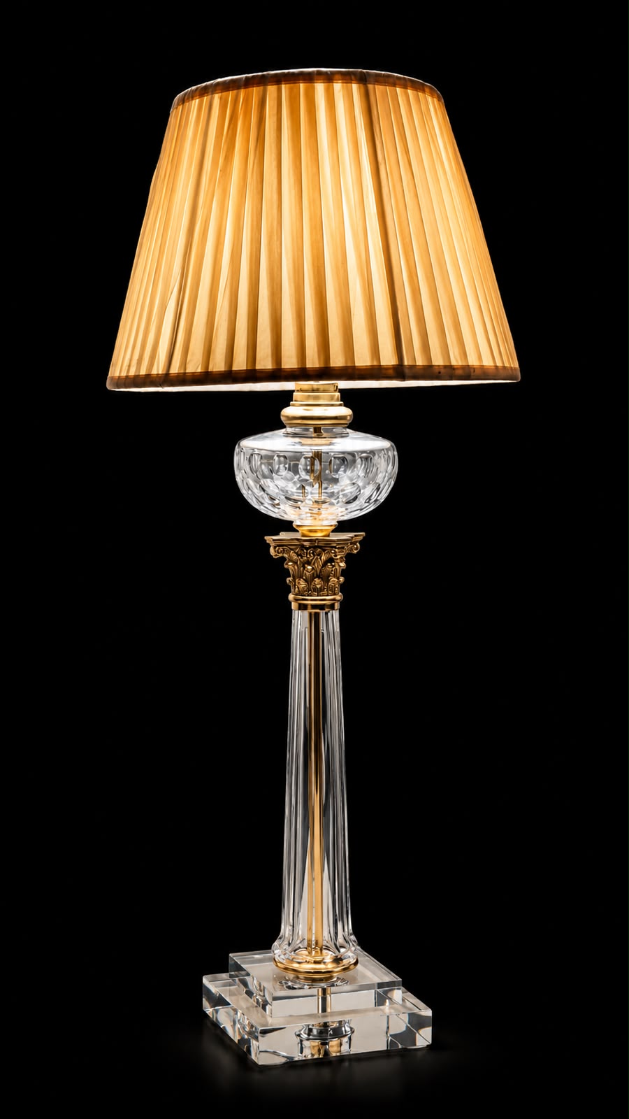 Virāsat Corinthian Crystal Table Lamp – Pleated Amber Shade