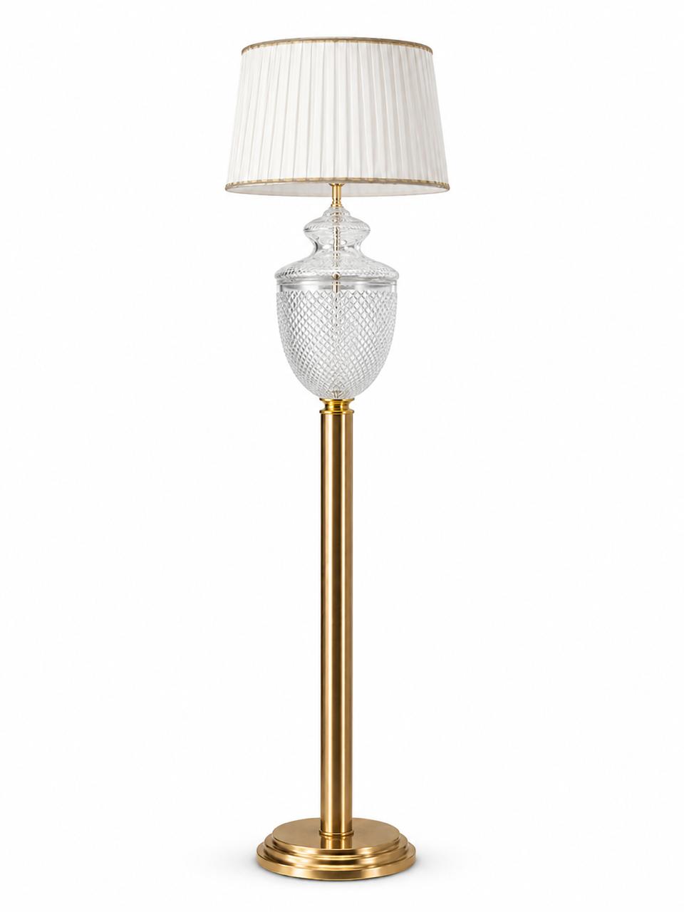 Rajsi Diamond-Cut Glass Urn Floor Lamp — Pleated Warm-Cream Shade · SGE-FL-011 · Samrat Glass Emporium — view 2