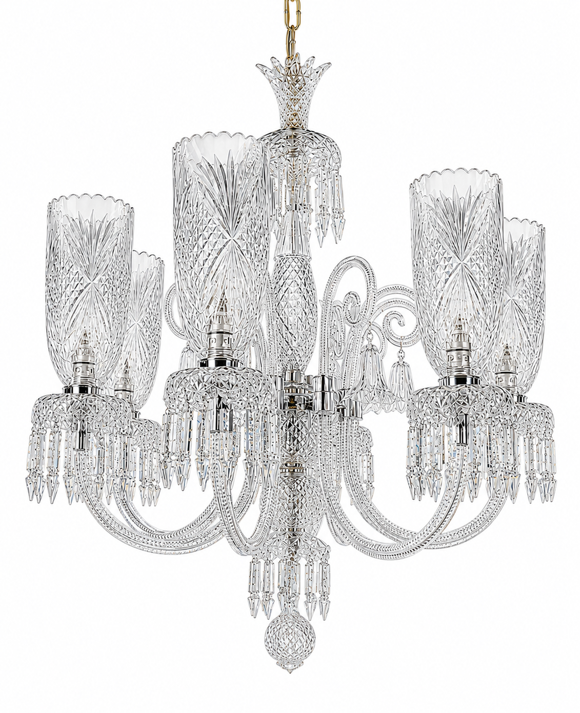 Noorvastra Scalloped Etched-Tulip Eight-Light Crystal Chandelier — Crown Crest · SGE-CH-095 · Samrat Glass Emporium — view 2