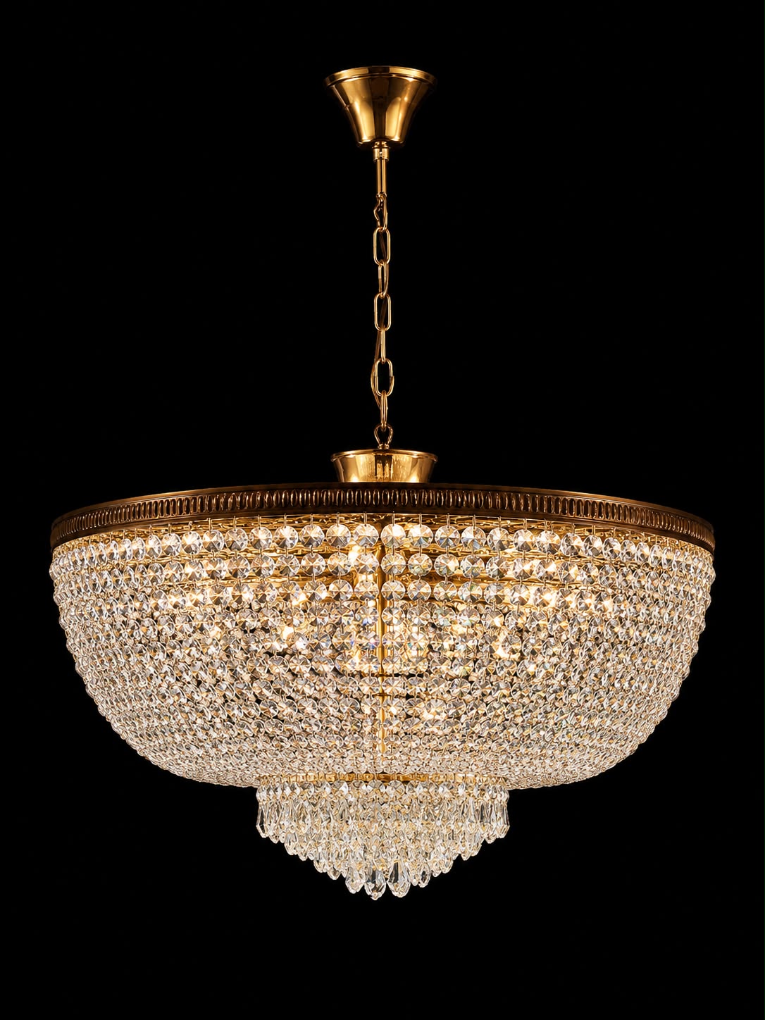 Ratnajaal Crystal-Bead Basket Chandelier — Antique Gold