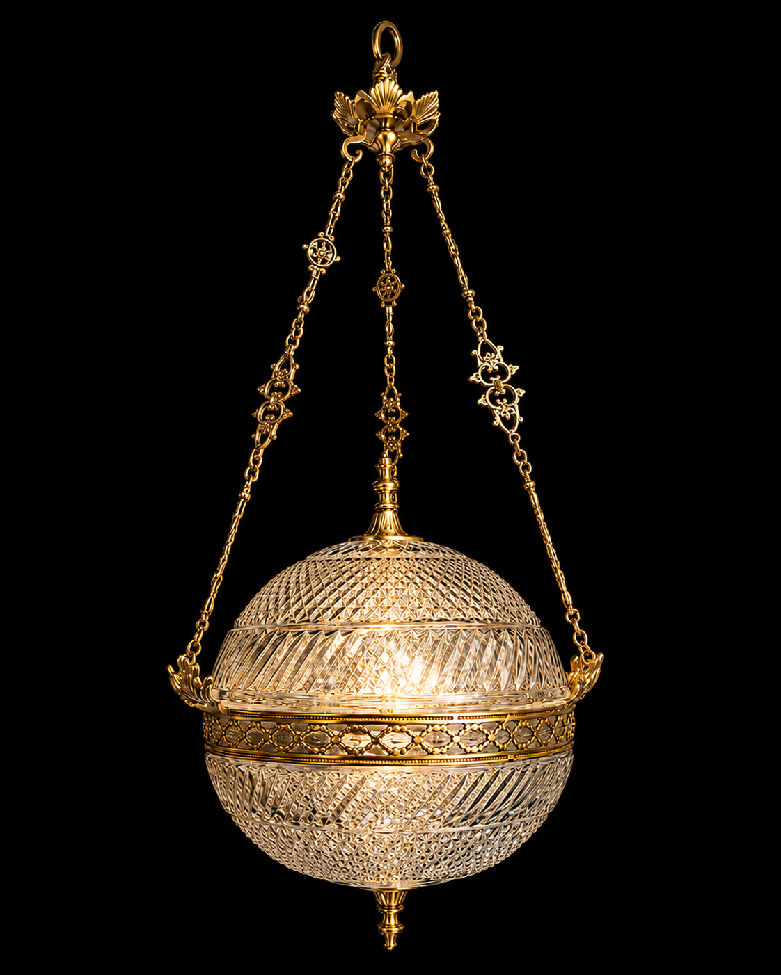 Golak Glass Globe Hanging Light — Diamond-Cut Lotus Tripod