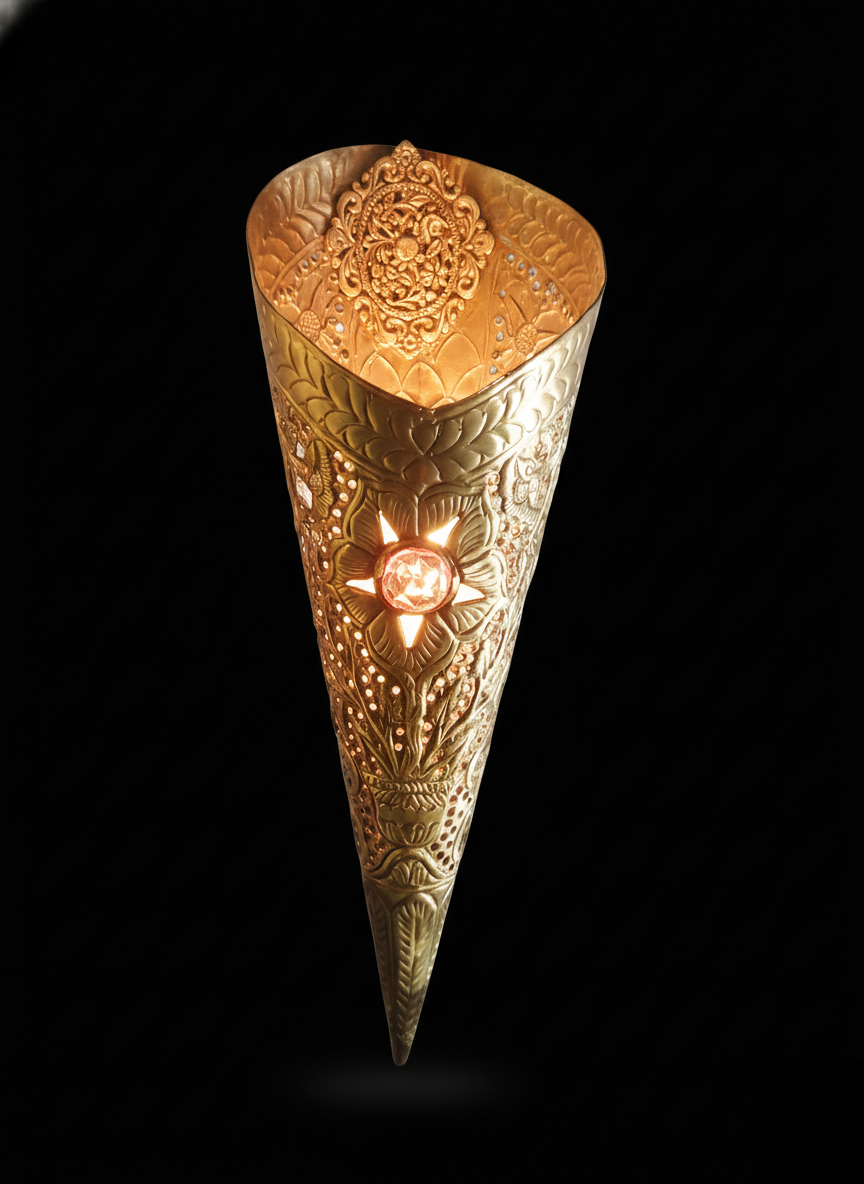 Suryakona Embossed Floral Metal Cone Wall Light