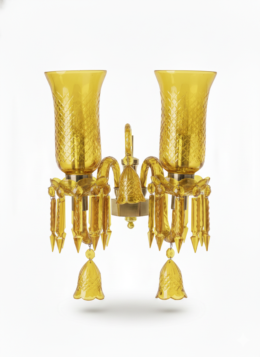 Meher Diamond-Cut Tulip Twin-Light Crystal Wall Sconce — Golden Yellow · Wall Light · SGE-WL-070 · Samrat Glass Emporium — view 2